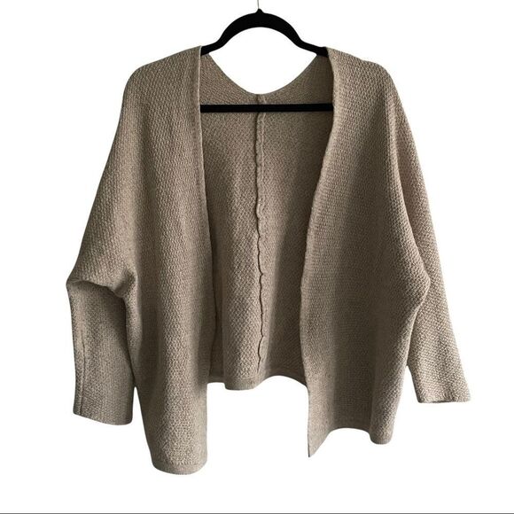 MADE IN ITALY Wool Open Cardigan Sweater Dolman Sleeves Tan One Size - Picture 5 of 9
